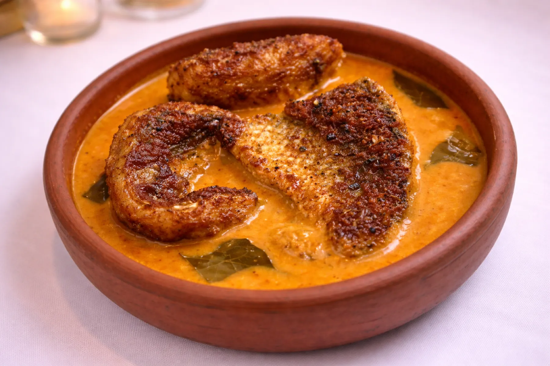 Goan fish curry served in a clay pot