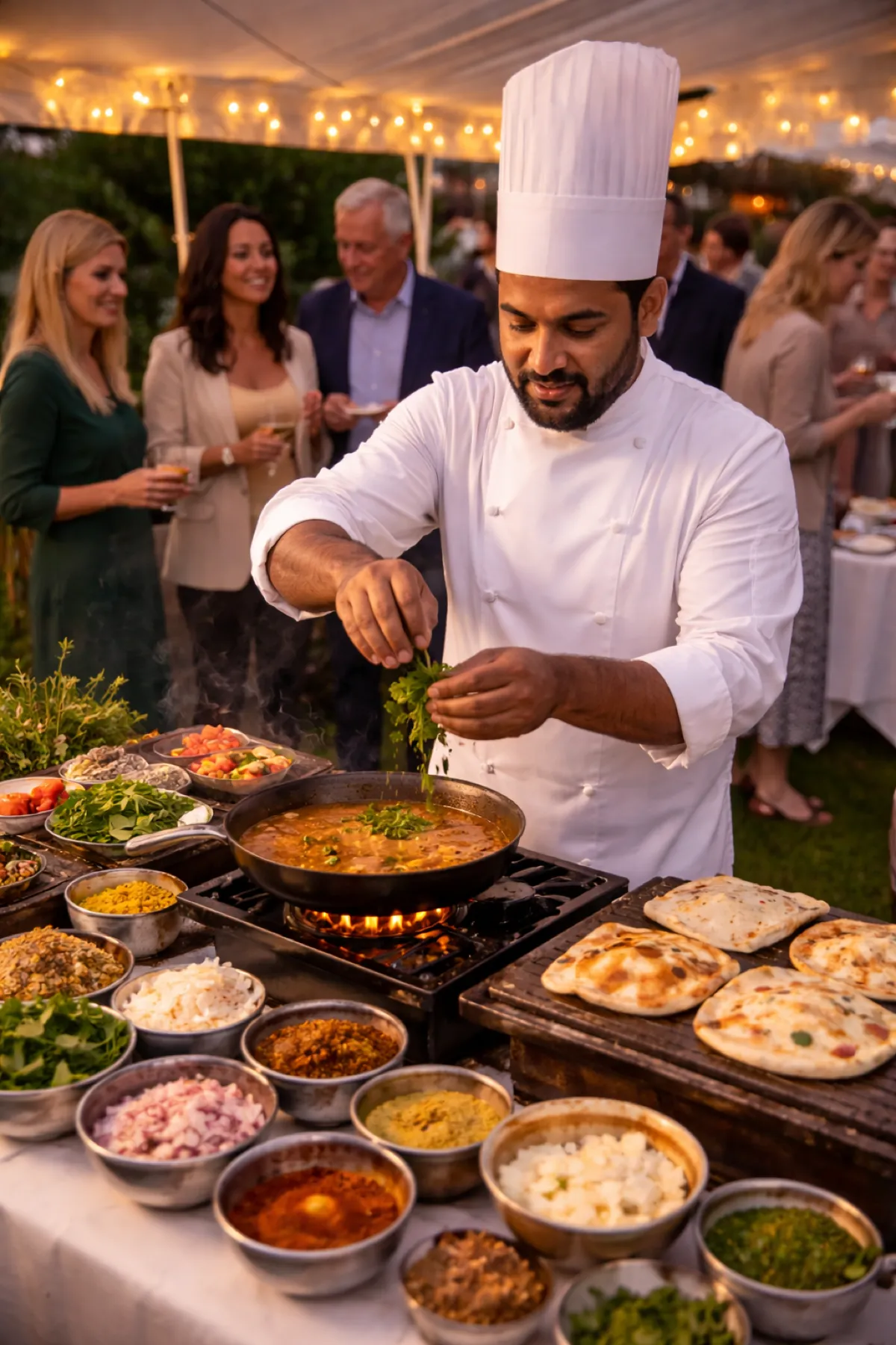 A Royal Darbar chef cooking live at an outdoor catering event