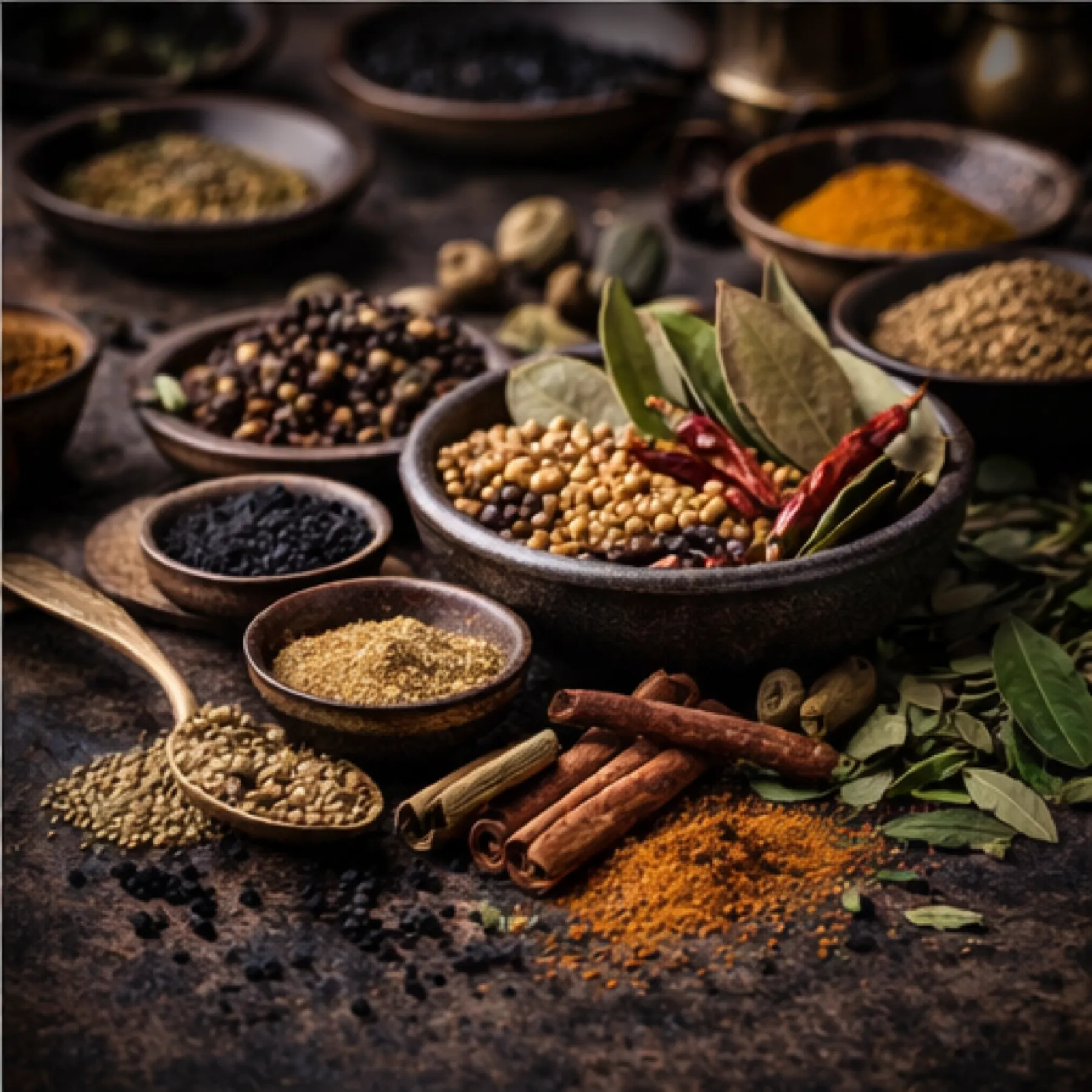 Authentic Indian spices used in the Royal Darbar kitchen